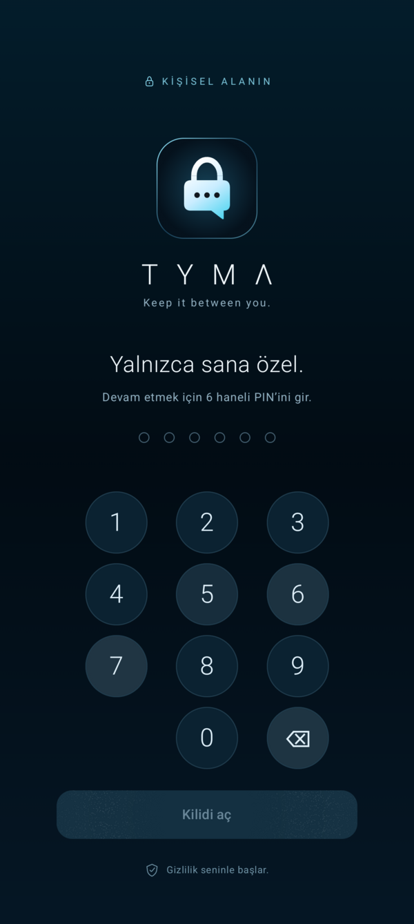 TYMA Kişisel alanın geliştirme sürümü ekranı