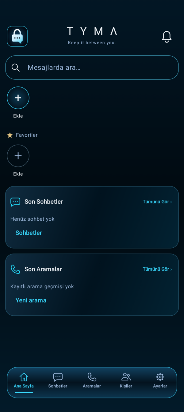 TYMA geliştirme sürümü ana sayfa ekranı